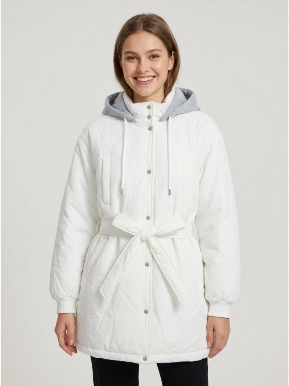 NWT Prettygarden White Hooded Snap Button Coat Jacket Medium